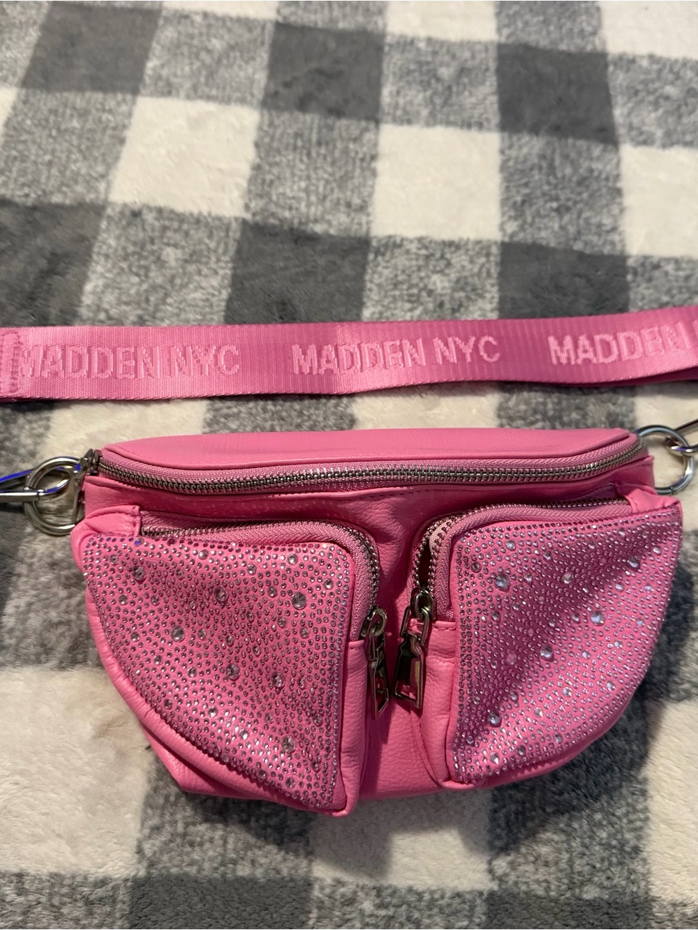 Madden Girl Pink Rhinestone Crossbody Waist Bag